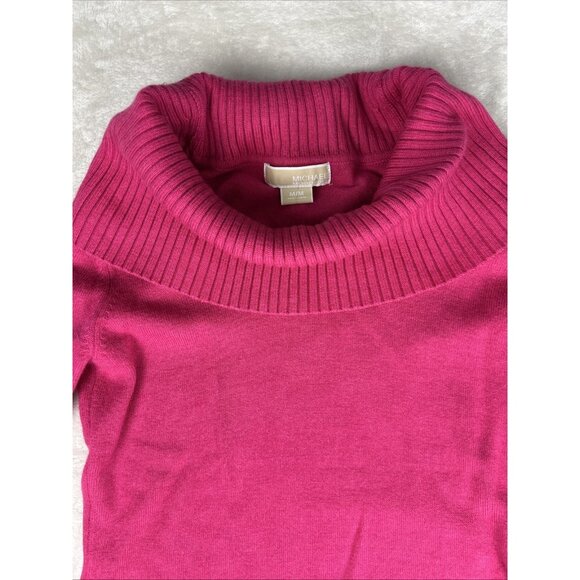 Michael Kors Sweater Dress Womens Size Medium Pink Fuscia Wool Blend Turtleneck - Picture 2 of 8